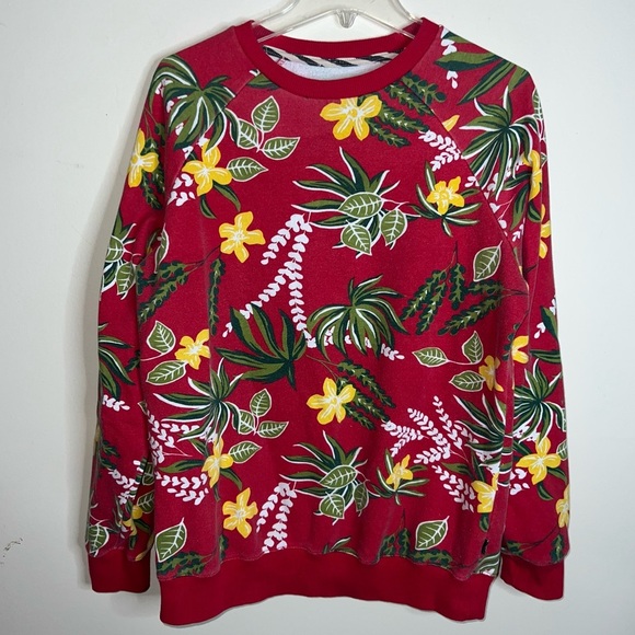 Vans Off The Wall Rare Red Tropical Floral Hawaiian Pullover Crewneck Medium - Picture 5 of 7